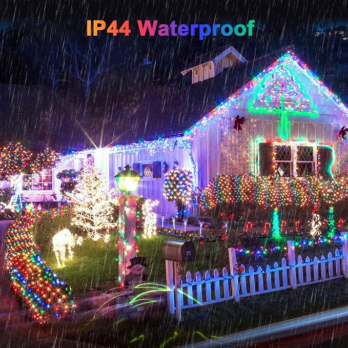 JMEXSUSS 360 LED Christmas Net Lights, Multicolor, 12ft x 5ft | Outdoor Waterproof, Connectable, Plug in, Mesh Lights with Remote for Bushes Shrubs Christmas Decorations