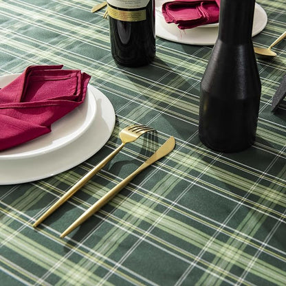 Christmas Green Plaid Waterproof Tablecloth – Classic Woven Check Design – Holiday Dining Table Cover for Xmas Parties, Stain-Resistant & Durable, W52 x L70 in
