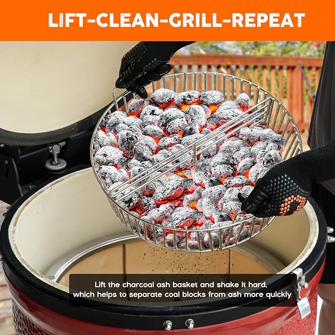 onlyfire Stainless Steel Charcoal Ash Basket Fits X-Large Big Green Egg Ceramic Grills, Charcoal Basket Big Green Egg Accessories