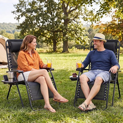 Zero Gravity Chairs Set of 4, Outdoor Folding Lounge Chairs | Foldable Reclining Patio Lawn Chairs with Mesh Back, Adjustable Pillows and Cup Holder Trays, for Pool, Beach, Backyard