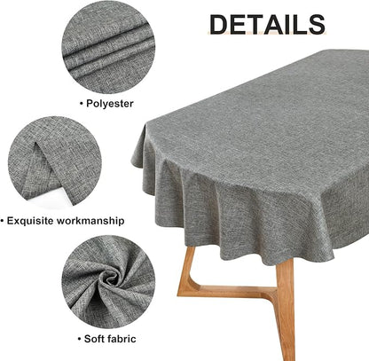 Wolkemer Faux Linen Oval Tablecloth 60 x 84 Inch Charcoal Table Cloth | Heavy Duty Wrinkle Resistant Fabric Table Cloth, Farmhouse Rustic Oval Table Cover for Kitchen Dining Indoor Outdoor Tabletop