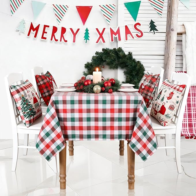 B-COOL Checkered Plaid Tablecloth Christmas Fabric - Rectangle 56x84 Inches Classic Gingham Buffalo Plaid Table Cloth for Indoor Outdoor Use Washable Table Cover for Kitchen BBQs Parties