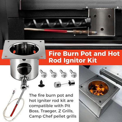 Fit For Traeger and Pit Boss Wood Pellet Grill Parts Replacement Kit include 2.0 RPM Auger Motor,Induction Fan Kit,Power Cord,Fire Burn Pot and Hot Rod Ignitor By Romalon