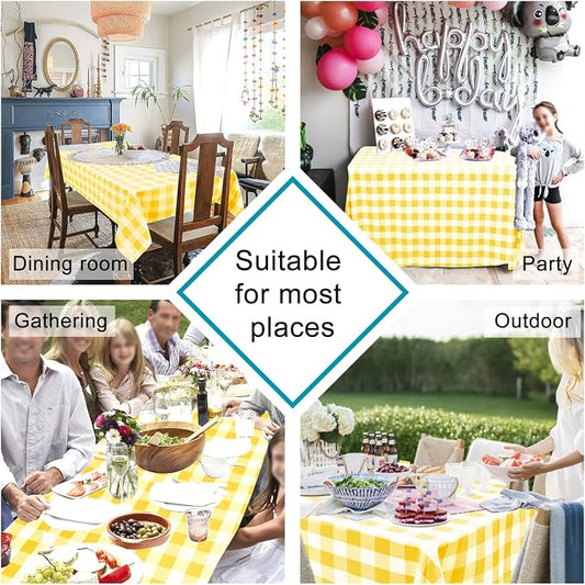 Hiasan Checkered Square Tablecloth - Waterproof & Wrinkle Resistant Washable Spring Table Cloth for Dining Room and Outdoor Use, 60 x 60 Inch, Yellow and White Gingham Pattern