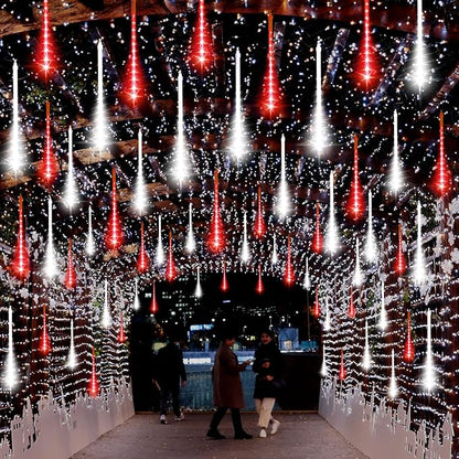 LAMPHOME Red White Lights for Valentines Day Decor, Christmas Outdoor 12-inch LED Meteor Shower Icicle Lights, 10 Tubes 240 LED Shower Rain Waterproof Plug for Wedding Xmas Tree Yard House Decor