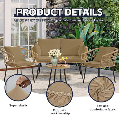 8Pcs Patio Cushion Covers, Outdoor Stretch Cushion Covers, Washable | Stretch Fit, Replacement, Washable and Reusable Furniture Protectors, Fits most patio furniture cushion covers, Cover Only
