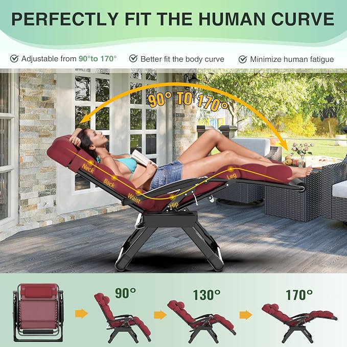 Suteck Oversized Zero Gravity Chair, 500LBS 29In XL Outdoor Recliner Chairs | w/Removable Cushion&Headrest, Camping Lounge Chair w/ Upgraded Lock&Footrest, Reclining Patio Chairs for Indoor Outdoor