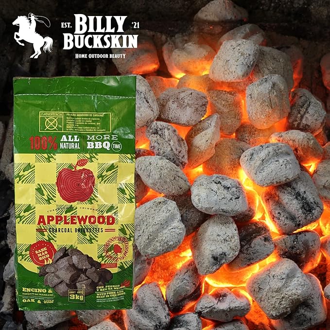 13lb Oak & Applewood Charcoal Briquettes - All Natural Wood Charcoal for Grilling - Premium BBQ Briquettes - Quick Light, Pure Hardwood - Long Burning, Rich Smoky Flavor - by Billy Buckskin