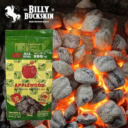 13lb Oak & Applewood Charcoal Briquettes - All Natural Wood Charcoal for Grilling - Premium BBQ Briquettes - Quick Light, Pure Hardwood - Long Burning, Rich Smoky Flavor - by Billy Buckskin