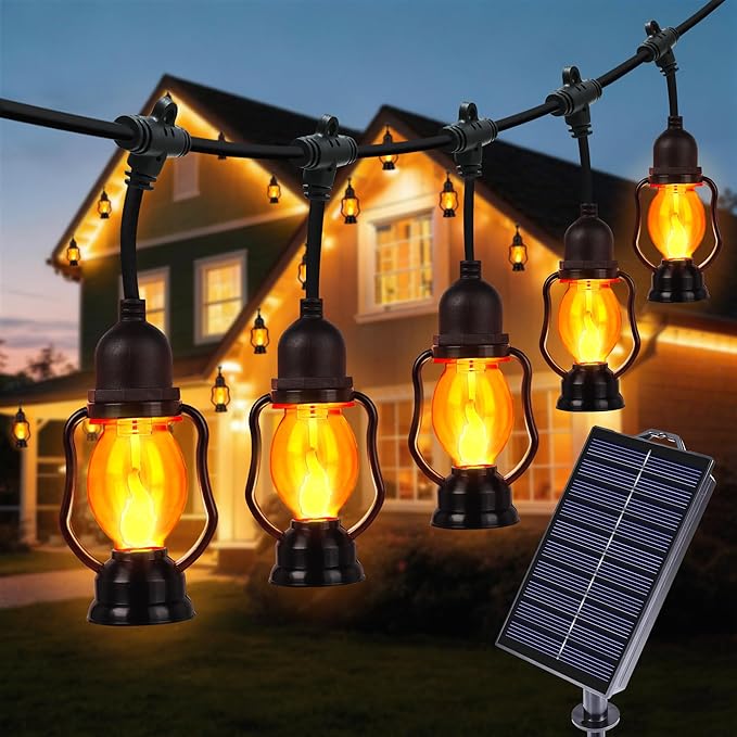 Solar Flame String Lights Outdoor, 21FT Solar Halloween Light with 10 Bulbs | Flickering Flame, Waterproof Solar Powered Outdoor Lights for Yard Patio Bistro Porch Garden Home Halloween Decorations