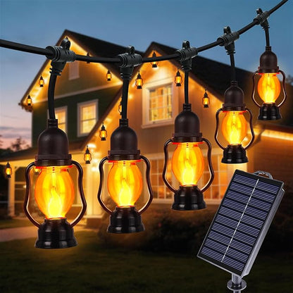 Solar Flame String Lights Outdoor, 21FT Solar Halloween Light with 10 Bulbs | Flickering Flame, Waterproof Solar Powered Outdoor Lights for Yard Patio Bistro Porch Garden Home Halloween Decorations