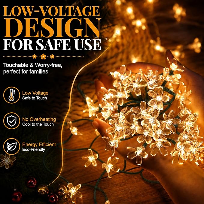 2 Pack 100 LED Solar Flower String Lights, Outdoor Waterproof,Warm White | Total 33FT Fairy Light, Cherry Blossom Christmas Lights for Garden Yard Fence Patio Christmas Tree Wedding Party Decoration