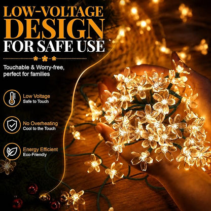 2 Pack 100 LED Solar Flower String Lights, Outdoor Waterproof,Warm White | Total 33FT Fairy Light, Cherry Blossom Christmas Lights for Garden Yard Fence Patio Christmas Tree Wedding Party Decoration