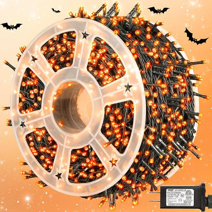 kemooie 500 LED Halloween Lights Outdoor, 164 FT Fairy Lights with 8 Modes | Orange, Timer&Memory Function, Plug in, IP44 Waterproof, Indoor Outdoor Use, Home/Party/Garden/Halloween Decor