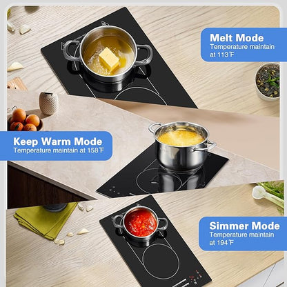 12 Inch Induction Cooktop 2 Burners, 120V 1800W Electric Stove with Bridge Function & 9 Power Levels, Built-in/Countertop Induction Burner for Kitchen, RV, Outdoor Camping