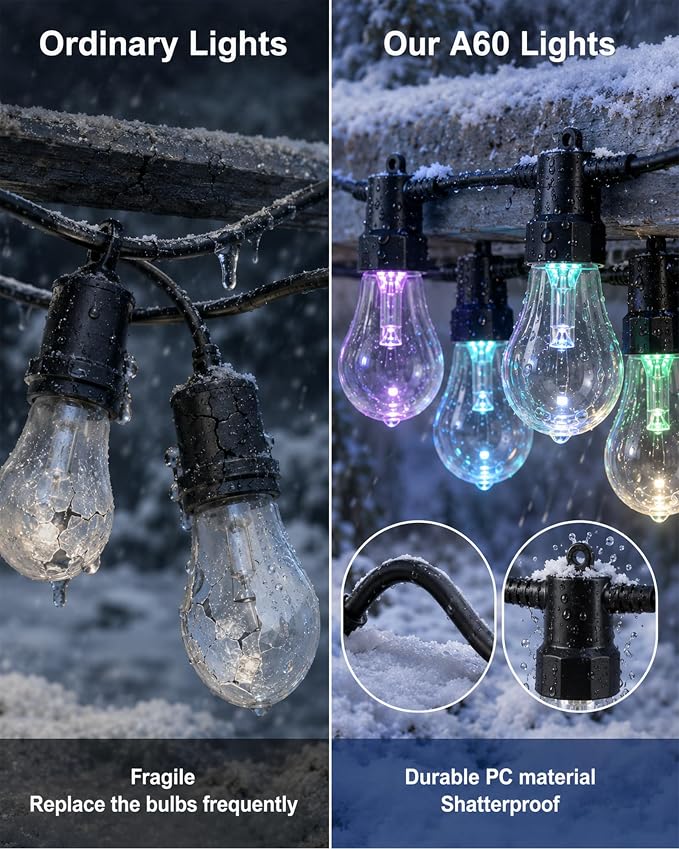 27FT Outdoor String Lights, RGBW LED String Lights Outdoor with APP & RF Remote Control, Color Changing Patio Lights Outdoor Waterproof IP65, for Backyard Garden Party Wedding Christmas Decor