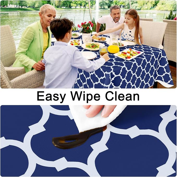 Smiry 2 Pack Rectangle Tablecloth, Wipeable Spillproof Vinyl Tablecloths with Flannel Backing for Rectangle Tables, Waterproof Plastic Tablecloth for Dining, Camping, and Indoor (52"x70", Navy)