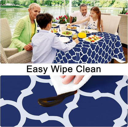 Smiry Oval Table Cloth, Waterproof Vinyl Tablecloths with Flannel Backing for Oval Tables, Wipeable Spillproof Plastic Tablecloth for Dining, Camping, Indoor and Outdoor (60"x84", Navy)