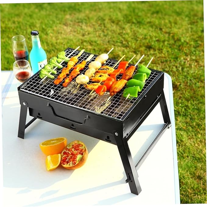 Portable Charcoal Grill with Grate 13.8x10.6x7.9'' Thickened Charcoal Grill Even Burning Foldable BBQ Grill with Handle Perfect for On-the-Go Barbecue of 1-3 Small Charcoal Grill