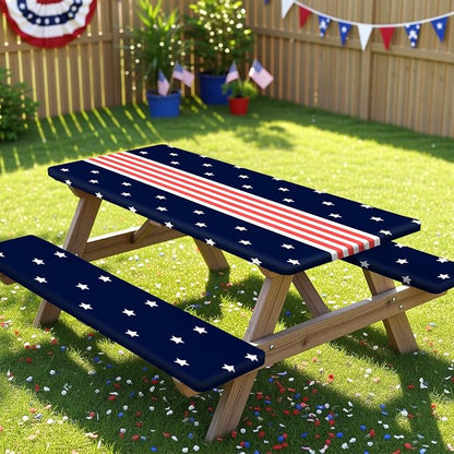 Picnic Table Cover with Bench Covers Windproof Waterproof Picnic Table Covers Camping Tablecloth with Self-Storage Bag, 72in, Navy Blue Runner