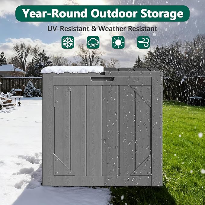 Outdoor Storage Box,30 Gallon Deck Box Outdoor Storage Bench Outside Waterproof Resin Storage Bench, Lockable Patio Cushions, Garden Tools Storage For Furniture, UV Resistant Gray