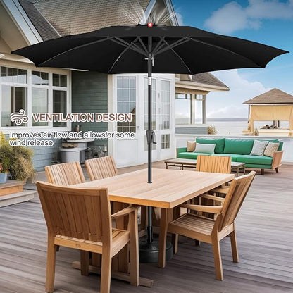 FLAME&SHADE 11 ft Patio Umbrella - Table Umbrella Outdoor with Push Button Tilt and Crank, UV Protection, 8 Sturdy Ribs, Market Umbrella for Garden, Deck, Backyard, Lawn, Pool and Beach(Black)
