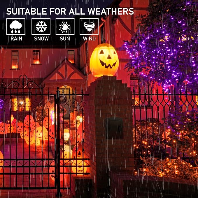 weillsnow 66 FT 200 LED Orange Purple Halloween String Lights with Timer | Plug in String Lights, Connectable, Memory Function, 8 Twinkle Modes,IP44 Waterproof, for Bedroom Garden Lawn Halloween Decor
