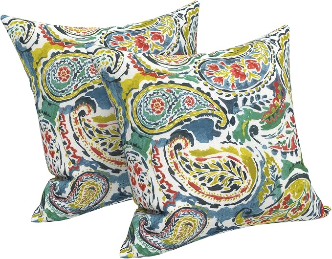LVTXIII 2 Pack Outdoor Pillow Covers ONLY 18x18 Inch, Water-Repellent Square Decorative Cushion Covers for Patio Furniture, Garden, Sofa, Paradise Paisley