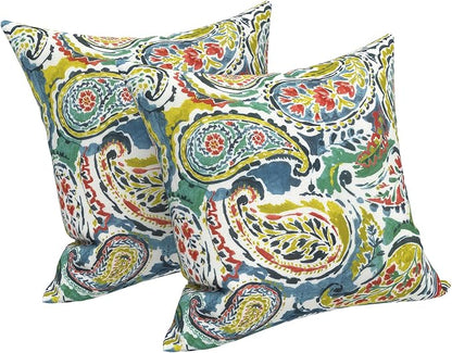 LVTXIII 2 Pack Outdoor Pillow Covers ONLY 18x18 Inch, Water-Repellent Square Decorative Cushion Covers for Patio Furniture, Garden, Sofa, Paradise Paisley