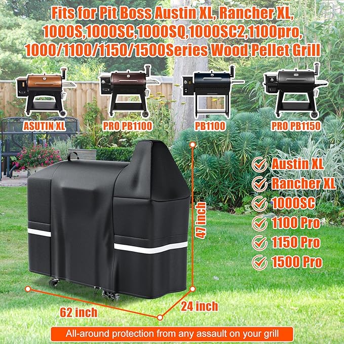 Grisun Grill Cover for Pit Boss Austin XL, Rancher XL, 1000/1100/1150 Series - 1000C, 1000D3, 1000SC, 1000SC2, 1000SQ,1000T4, 1100 Pro, 1150 Pro, 600D Anti-Fade Waterproof Pellet Grill Cover