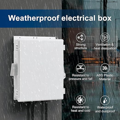 Namunanee Outdoor Electrical Box with Thermostat and Fan, ABS Water Resistant Enclosure with Internal Mounting Panel & Hinged Cover, 18.1" H* 12.6" L* 6.3" W, Plug & Play.