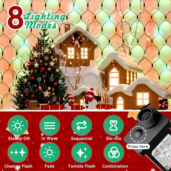 LitHome 14.8FT x 5FT Christmas Net Lights Outdoor Waterproof Connectable | 8 Modes 300 LED Red Green Bush Lights, Net Mesh Light Dark Green Wire for Bushes Shrubs Outdoor Christmas Holiday Decor