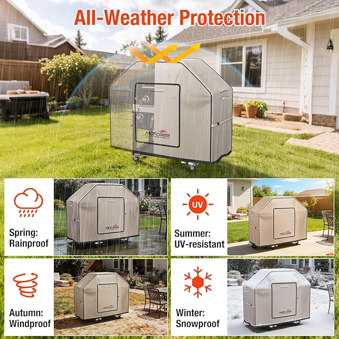 Exclusive Foldable 48 inch Grill Cover, 600D Heavy Duty Waterproof Outdoor BBQ Cover for 2-3 Burners Grill Weber Nexgrill CharBroil, Khaki