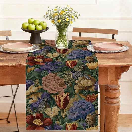 Floral Table Runner,Dining Decor for Kitchen Coffee Table Family Dinners Holiday Parties Wedding Events Decor(13x72 inch)