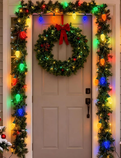 C9 Christmas String Lights Outdoor, 26FT 50 LED Vintage Multicolor Fairy Lights, Plug in UL Listed Waterproof Connectable Christmas Tree Lights for Home, Roofline, Garden, Patio Decor, Green Wire