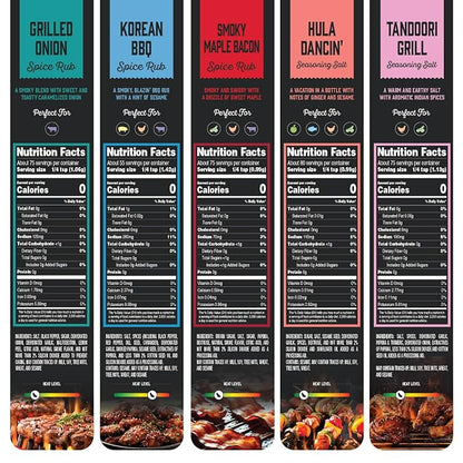 BBQ Grilling Rubs & Grill Seasonings Gift Set, 5 Gourmet Smoking Spice Rub Packs & Smoker Accessories, Spices Kit, Grilling Gifts For Men, Him, Dad, Husband, Gluten-Free, Kosher, Fathers Day Gift For Dad