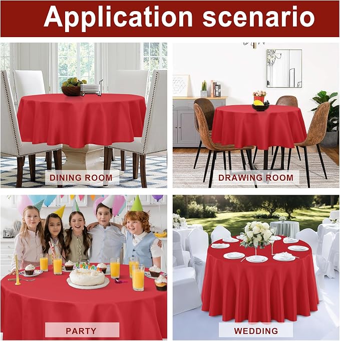 DWCN Round Tablecloth 70 Inch - Waterproof & Stain Resistant Spillproof Washable Polyester Fabric for Dining Room Kitchen, Dining, Party, Weddings and Restaurants, Red
