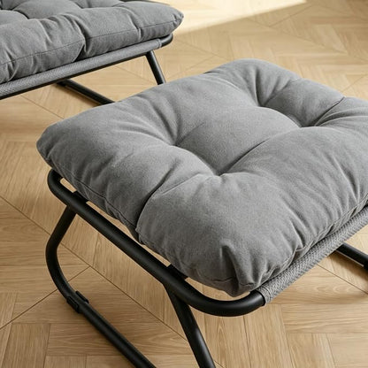 Rocking Chair with Ottoman, Modern Metal Frame Outdoor Rocker, Comfy Patio Lounge Chair with Footrest, Reading Glider Chairs for Living Room, Bedroom, Balcony, Garden, Relax, Grey