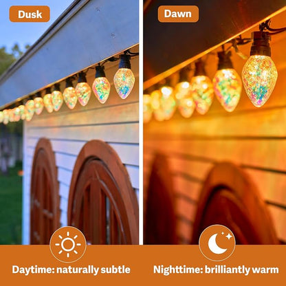 Outdoor String Lights, 50FT 20 LED Iridescent Holographic Bulbs, Waterproof Patio Lights with Remote Control, Shatterproof Connectable Lights for Backyard, Porch, Garden, and Party
