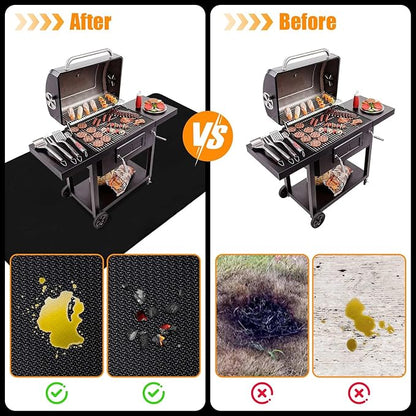 THMINS 90x48 Inches Extra Large Grill Mat for Outdoor Grill - Fireproof Deck and Patio Protector, Waterproof and Oil-Proof Barbecue Grill Mat