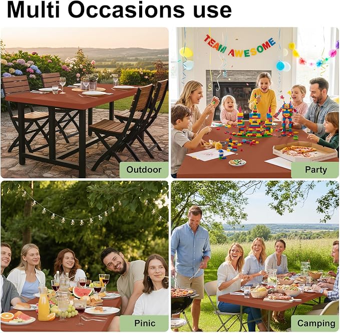 Smiry Rectangle Tablecloth, Elastic Fitted Flannel Backed Vinyl Tablecloths for 6ft Folding Tables, Waterproof Wipeable Table Covers for Indoor, Outdoor, Picnic and Camping (Terracotta, 30"x72")