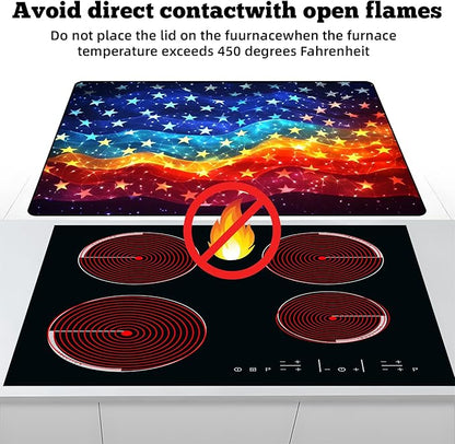 Multi-Design Stove Cover for Glass/Electric Stoves - 3-in-1 Heat-Resistant Protector Mat, Non-Slip Drying Rack 28"x20" (Star Ocean)