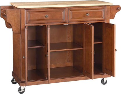 Crosley Furniture Full Size Wood Top Rolling Kitchen Island Storage Cart, Microwave Stand, Spice Rack, Cherry