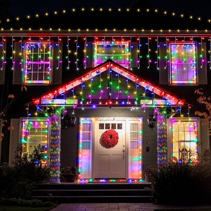 Joomer 33FT RGB Christmas Icicle Lights Outdoor Non-Connectable Xmas Lights | with Remote Timer Waterproof Plug-in String Light for Xmas Party, holiday Eaves Roof Christmas Decorations