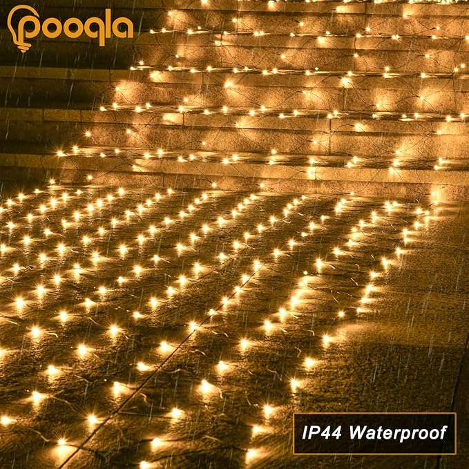 Pooqla Warm White Net Lights, 15x 5ft Christmas Lights Outdoor Clear Wire | 300 LED Large Net Mesh Lights Plug in, 8 Modes Waterproof Connectable Bushes Lights for Christmas Hedge Yard Decor