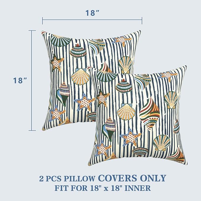 LVTXIII 2 Pack Outdoor Pillow Covers ONLY 18x18 Inch, Water-Repellent Square Decorative Cushion Covers for Patio Furniture, Garden, Sofa, Cabana Shells