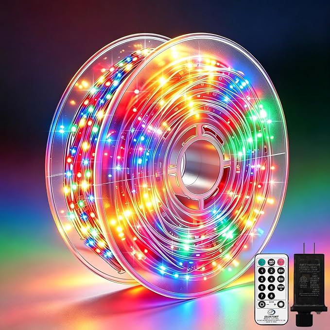 Outdoor String Lights 197ft 1000 LED Multicolor Silver Copper Wire Fairy Lights with Remote Listed Plug-in Christmas Lights 8 Modes Low Voltage Twinkle Lights for Garden Patio Yard Tree Wedding Party