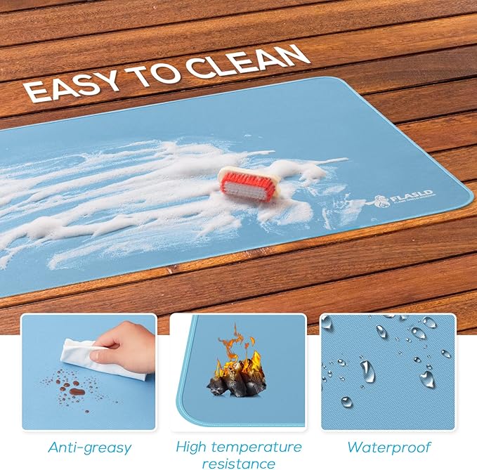FLASLD Fire Pit Mat, 24 X 42 inches Fireproof Pad for Grill, Tent Stove,Fireplace Stove & Hearth, Prevent Your Deck Patio & Grass Lawn from Damaged by High Temperature, Sky Blue