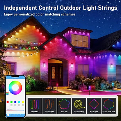 AHAWILL 100FT Christmas Permanent Outdoor Lights, IP67 Eaves Lights | Waterproof Outdoor Christmas Strings for House with Remote & APP