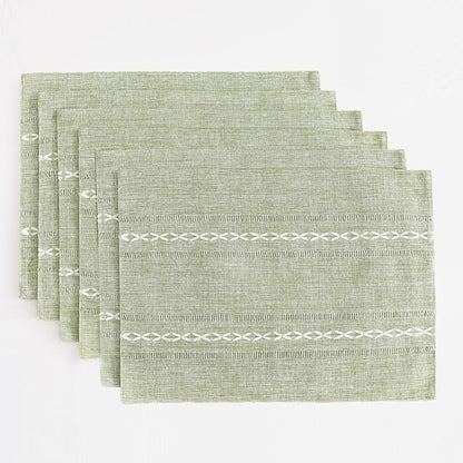 Wracra Cotton Linen Place Mats, Sage Green Embroidered Placemats Set of 6 | Placemats 12 x 18 Inch; Cotton Linen Woven Fabric; Heat Resistant Table Mats; Raised Embroidered Hollow Design
